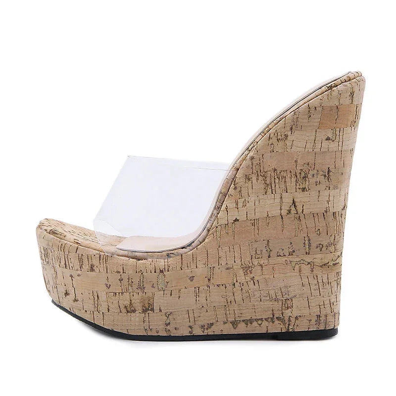 Transparent Wedges Platform High Heeled Slippers