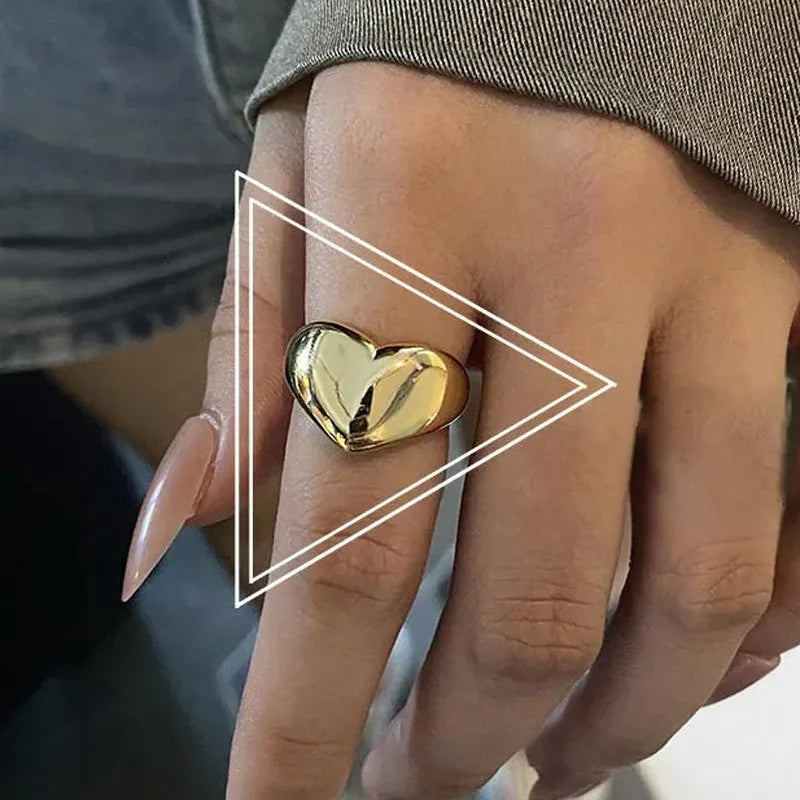 Stainless Steel Irregular Geometric Open Gold Texture Ring