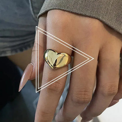 Stainless Steel Irregular Geometric Open Gold Texture Ring