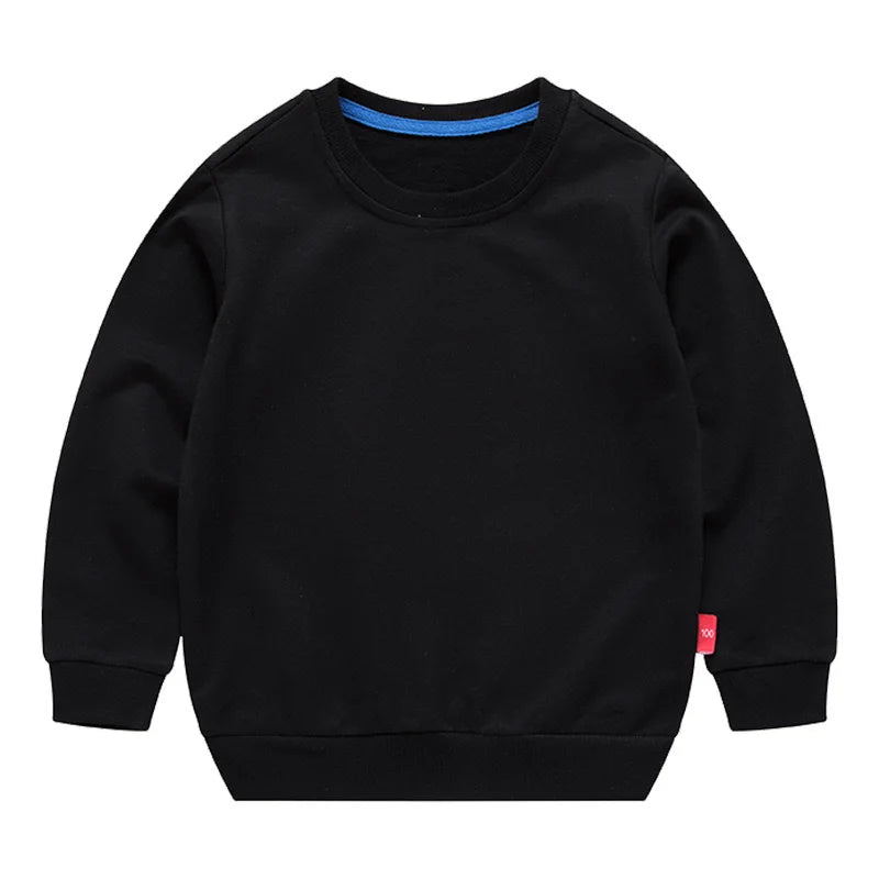 Spring Cotton Plain Hoodies Tops 3-10 Years Long Sleeve T-shirt