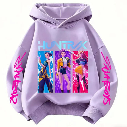 Cartoon Hunter Rumi Derpy Warm and Thick Casual Printed Purple Hoodie