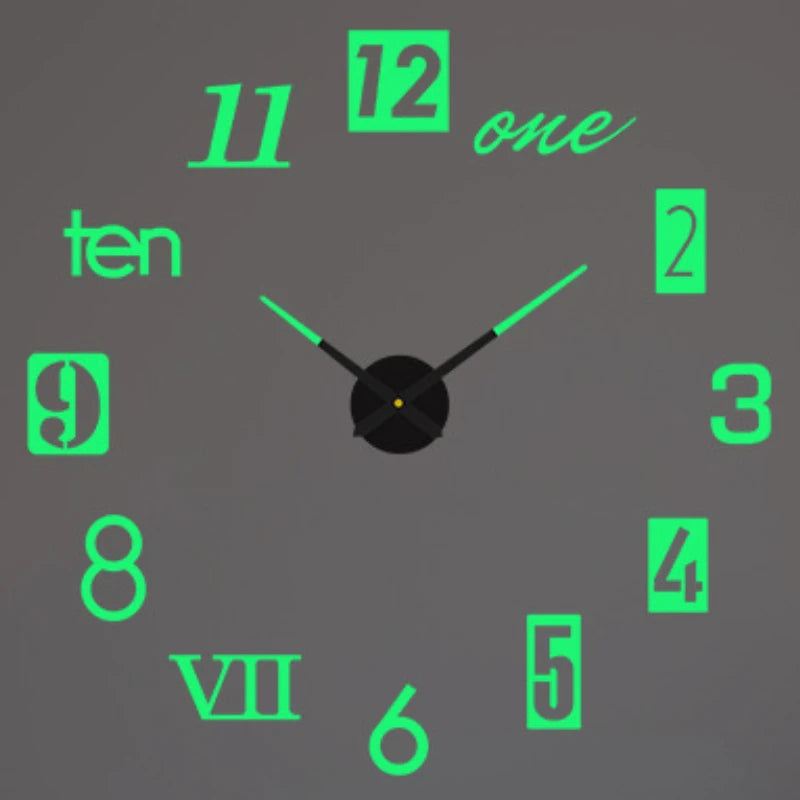 Large Wall Clock 3D DIY Quartz Acrylic Mirror Stickers Clocks