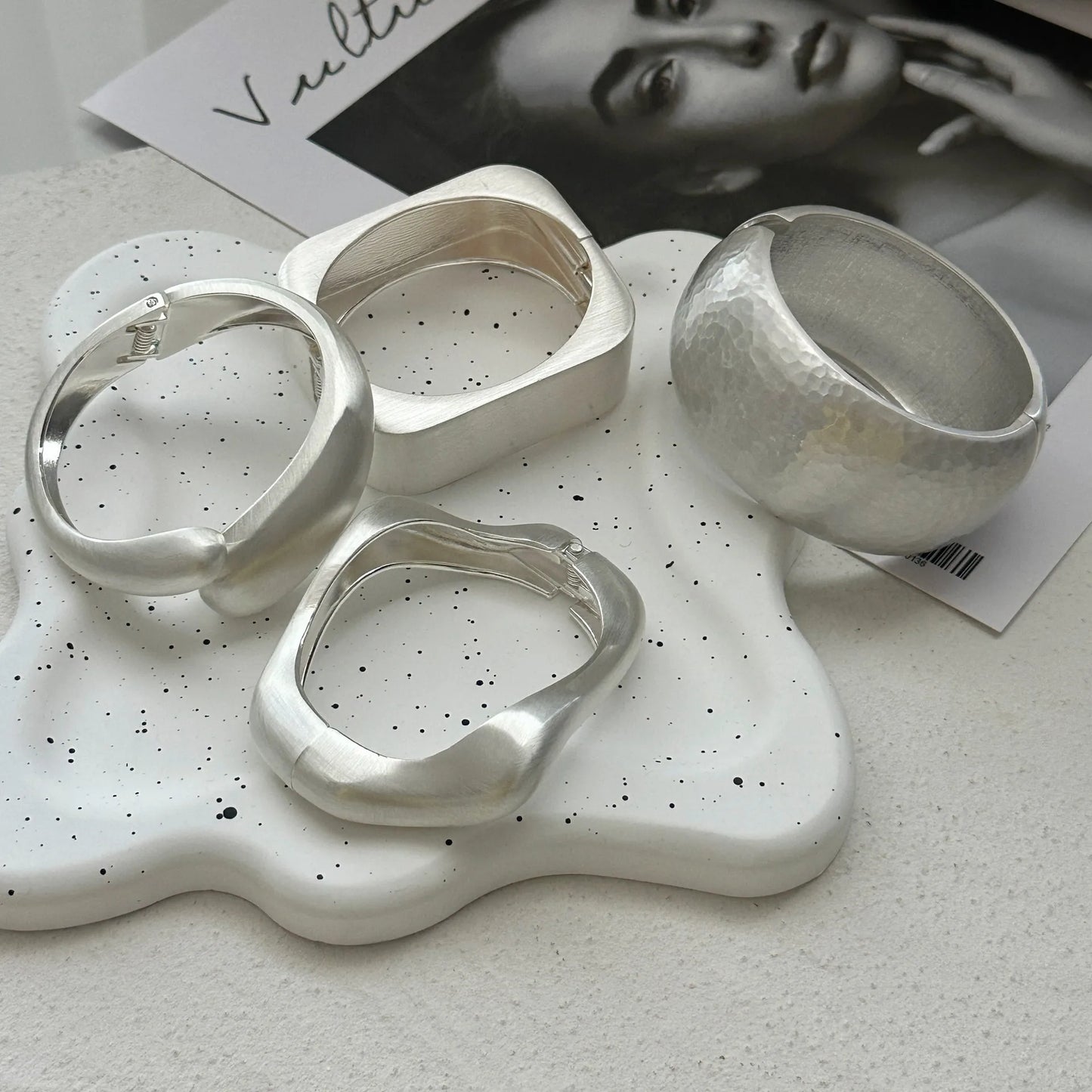 Punk Irregular Frosted Matte Metal Cuff Chunky Bangle Bracelets