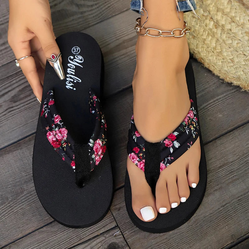 Floral Flat Flip Flops Slippers Plus Size
