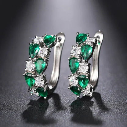 Huitan Luxury Hoop Waterdrop Blue/Green Cubic Zirconia Earrings