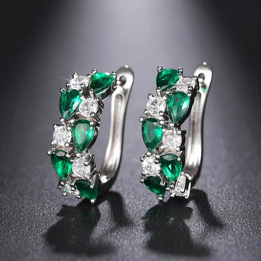 Huitan Luxury Hoop Waterdrop Blue/Green Cubic Zirconia Earrings