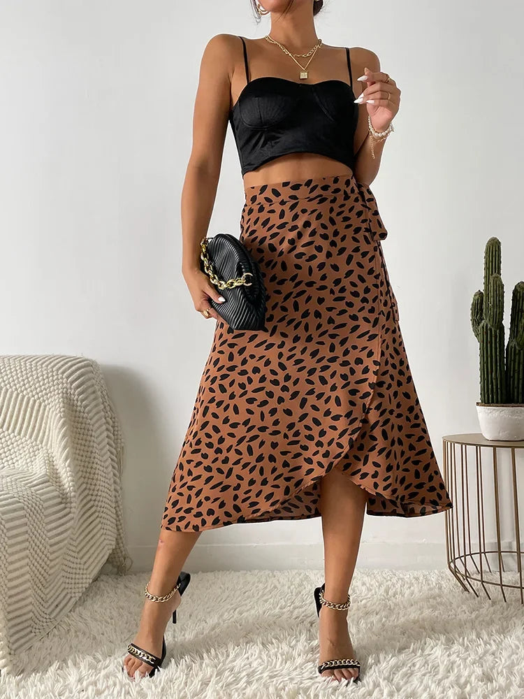 Casual Print Tie Side Wrap High Waist Skirts