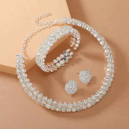 Double Layer Choker Necklace Full Rhinestone Cuff Set