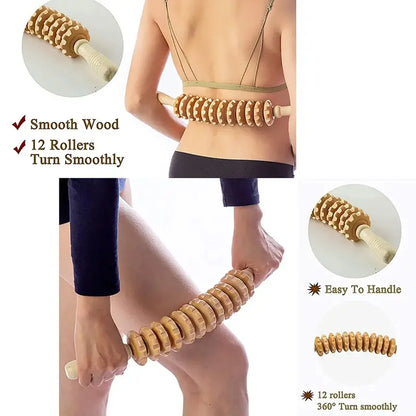 Body Fascia Massager Anti-slip Handle Wood