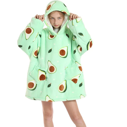 Kids Hoodie Oversized Blanket with Sleeves Panda Giraffe Kigurumi Sweatshirt
