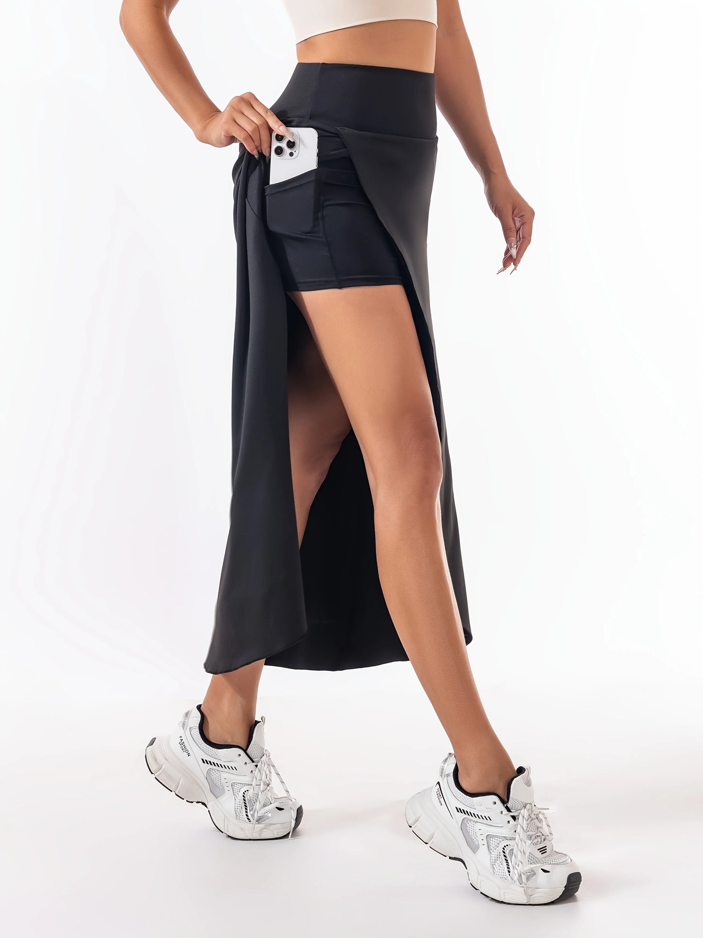 High Waist A-Line Slit Sports Long Skirt