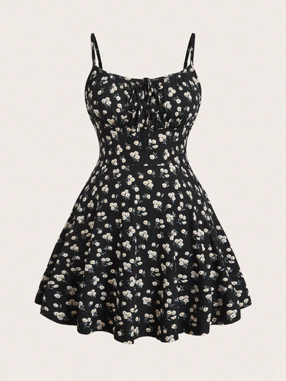 Floral elegant sleeveless thin strap dress