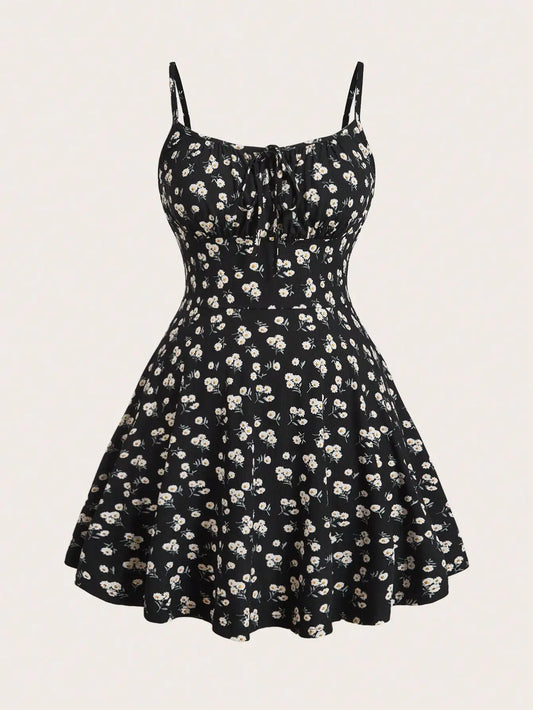 Floral elegant sleeveless thin strap dress