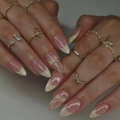 24pcs French Fake Nails Finished Almond Nails Sets