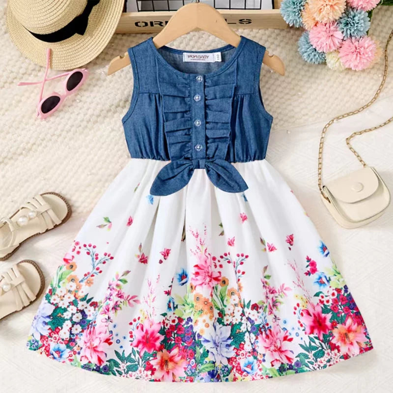 2-10Years Girls Sleeveless Butterfly Flower Dress