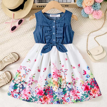 2-10Years Girls Sleeveless Butterfly Flower Dress