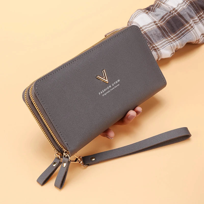 Double zipper clutch wallet