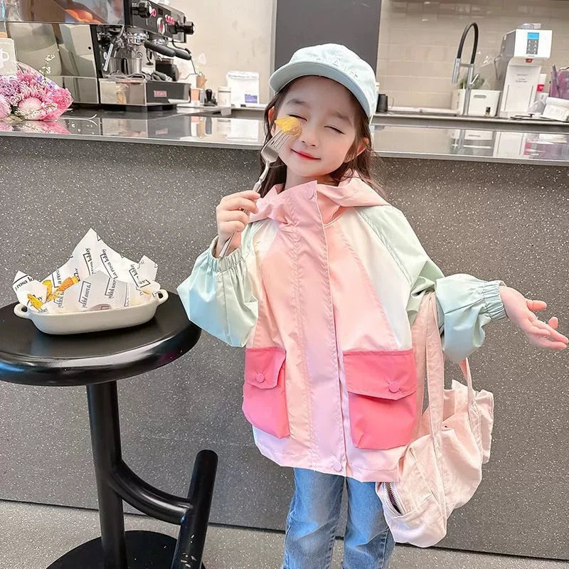 2-8 Years Spring Patchwork Little Princess Coat Zipper Loose Jacket