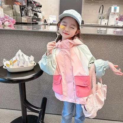 2-8 Years Spring Patchwork Little Princess Coat Zipper Loose Jacket
