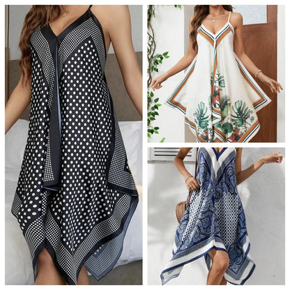Sexy Spaghetti Strap Print Asymmetrical dress