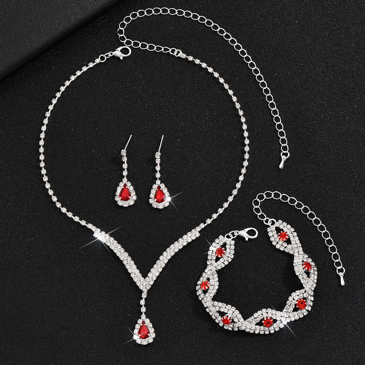 Rhinestone Water Drop Crystal Necklace Set