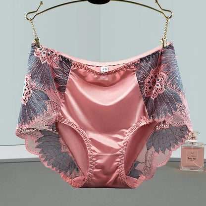 Satin Soft Middle Waist Elegant Exquisite Flower Underwear