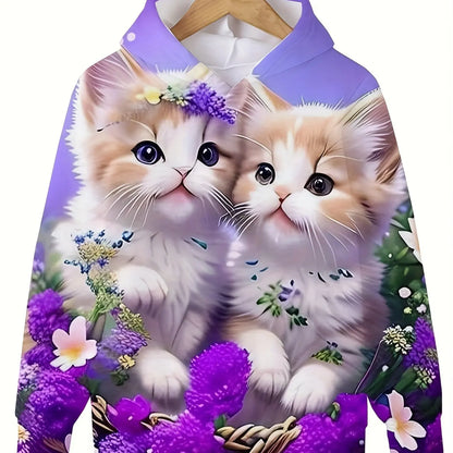 Long Sleeve Cute Cat Print Casual Kid Summer Autumn Hoodies