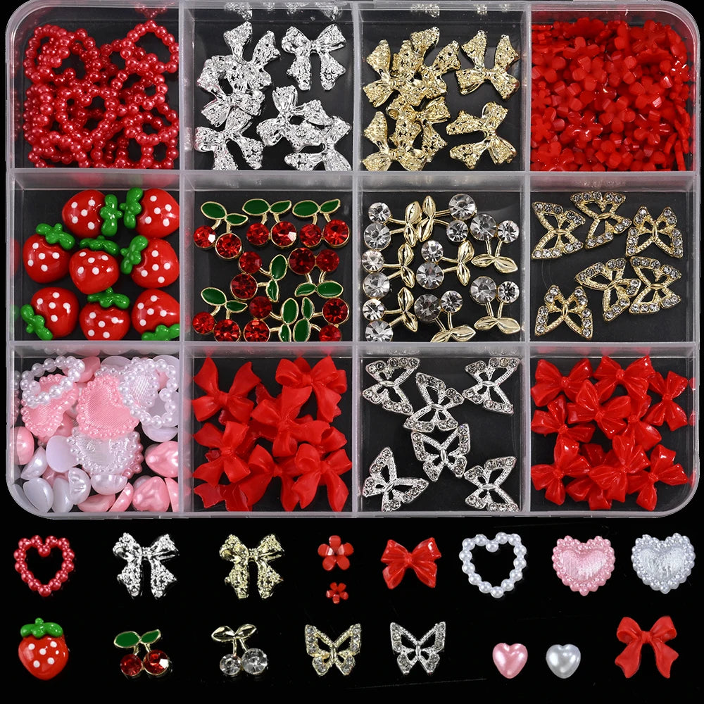 12/15Grids Acrylic Flower Nail Charms Mix Colors Set
