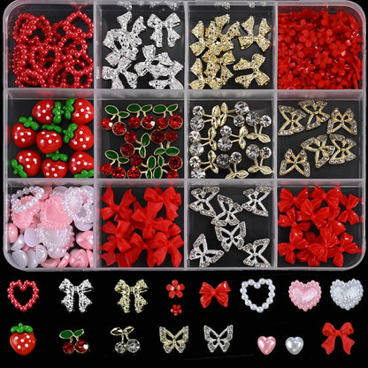 12/15Grids Acrylic Flower Nail Charms Mix Colors Set