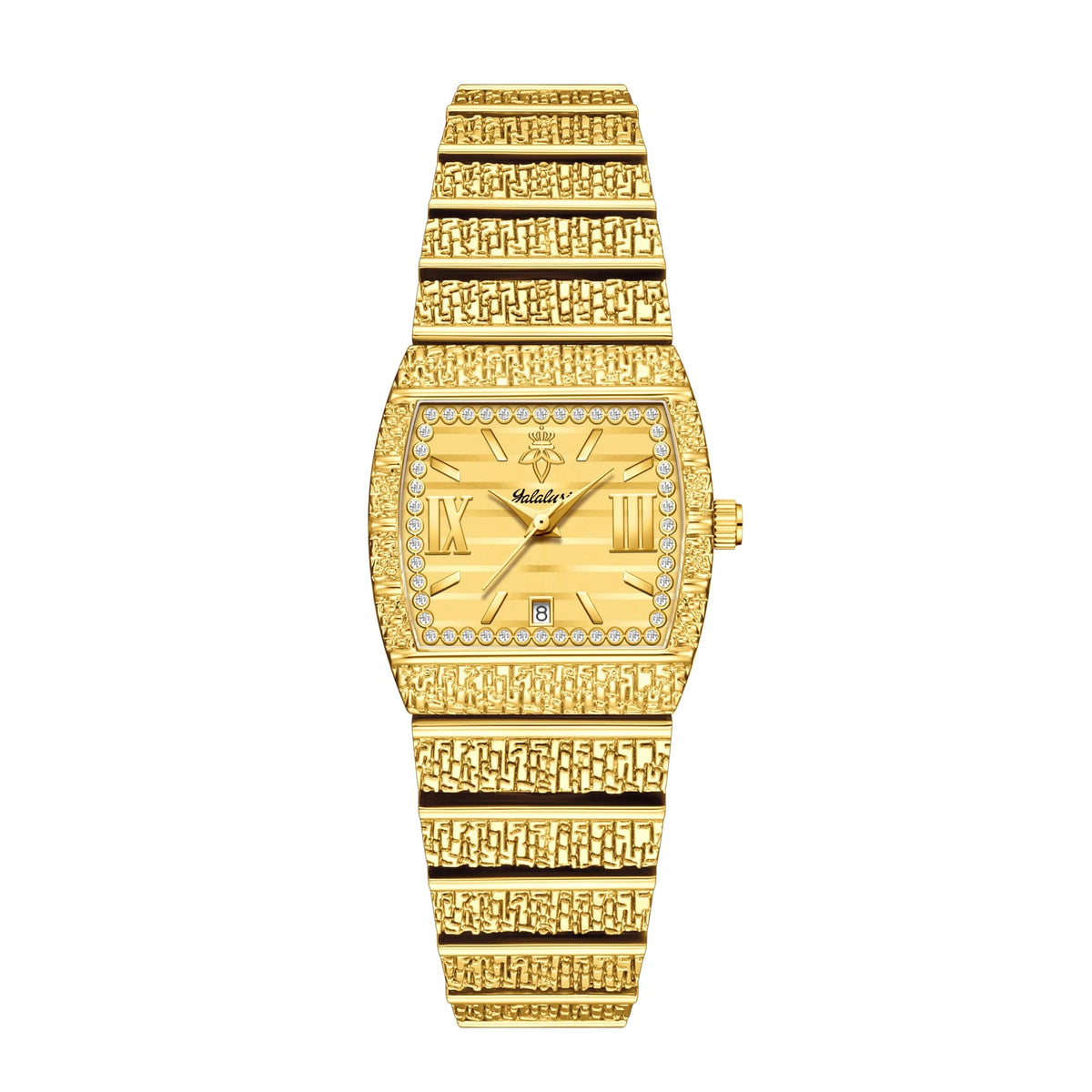 Luxury Small Gold with Diamond-Set Dial Water-Resistant Quartz Timepiece Watch