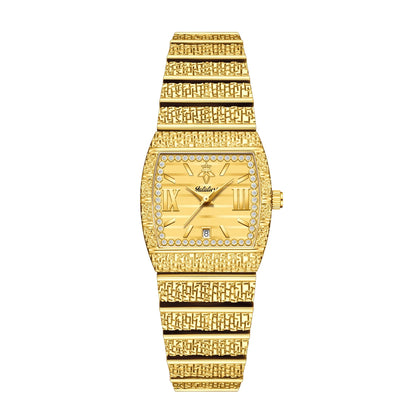 Luxury Small Gold with Diamond-Set Dial Water-Resistant Quartz Timepiece Watch