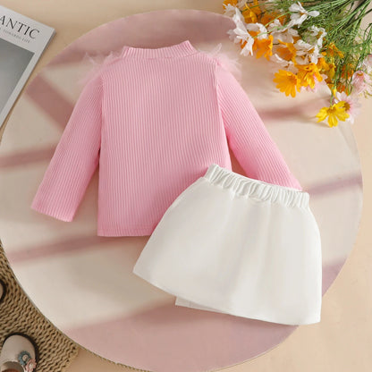 Autumn Winter Long-Sleeve Top + White Skirt Toddlers 6M-3 Years Set