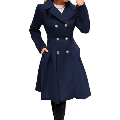 Winter Woolen Trench Coat Skirt Double Breasted Flip Lapel Jacket