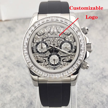 Movement Quartz Chronograph Sapphire Glass Gemstone Dial Luxury Waterproof Wristwatch