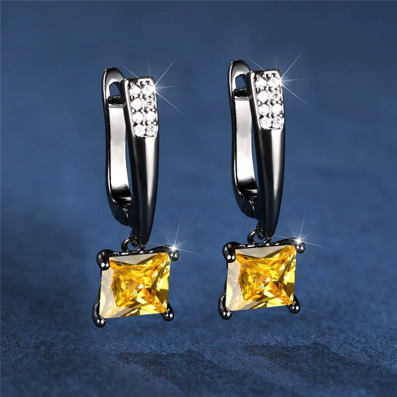 Geometric Crystal Antique Black Zircon Square Stone Earrings