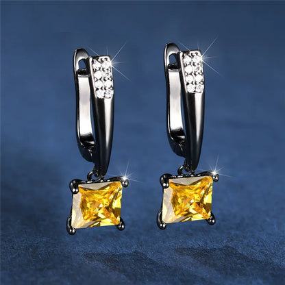 Geometric Crystal Antique Black Zircon Square Stone Earrings