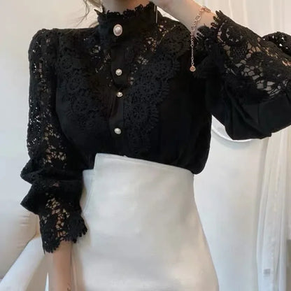 Lace Blouse Korean Button Loose Blouses