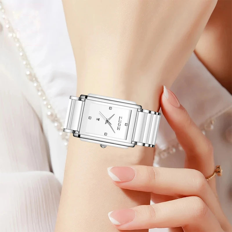Square Quartz Ceramics Diamond watch
