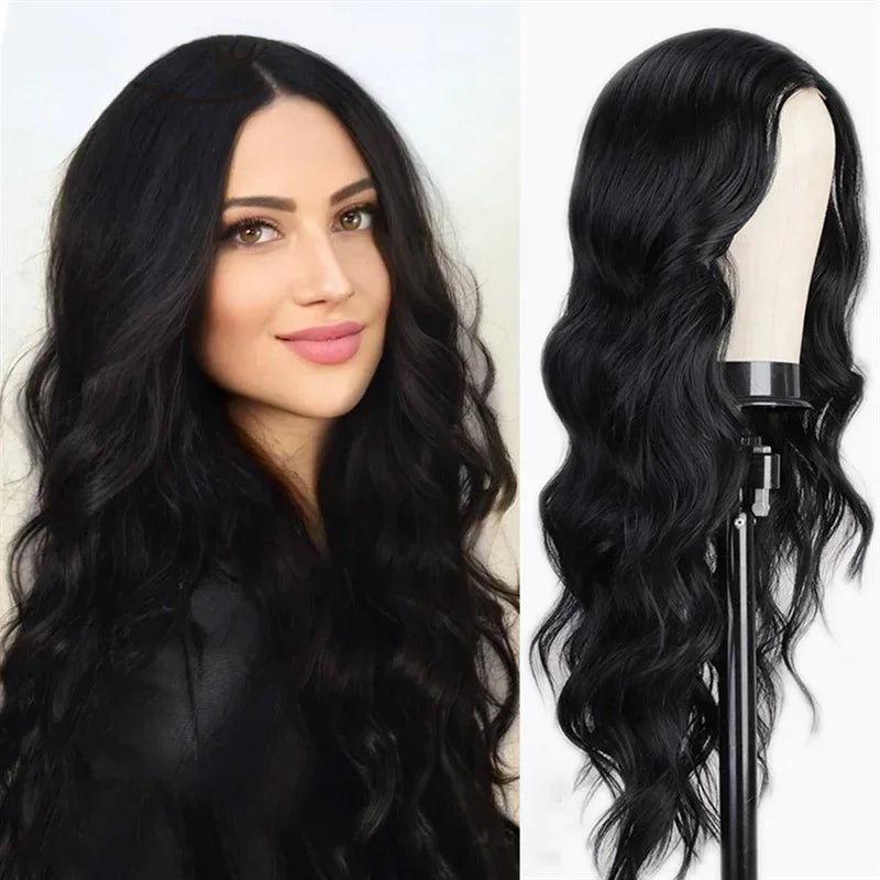 black synthetic Big waves long curly hair fluffy long hair wig