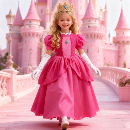 Peach Princess Costume Cosplay Ball Gown Dress