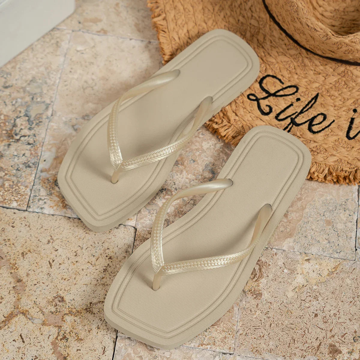 Flip Flops lightweight square head flat Slippers