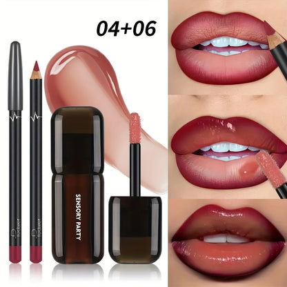 Gradient Lips Set Lip Liner + Glass Lip Gloss Mirror Shine Finish