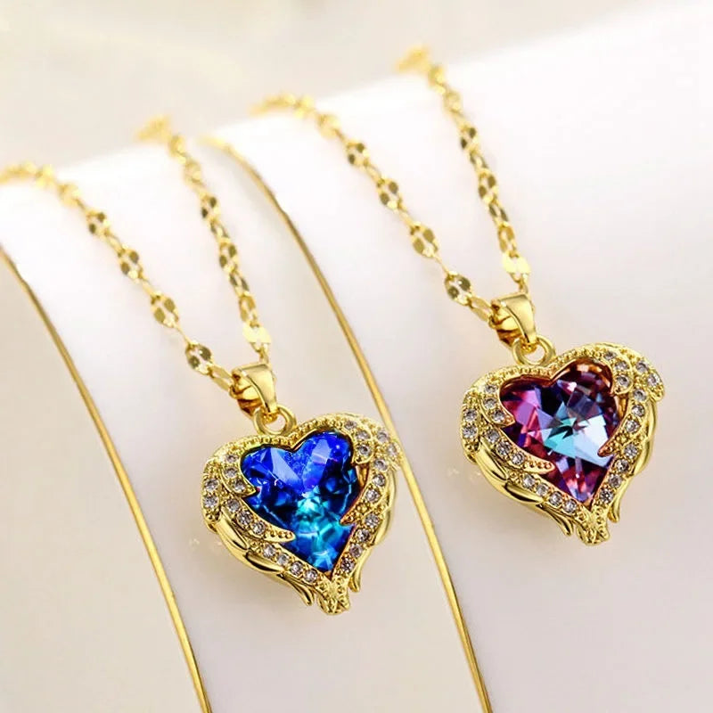 Luxury Colorful Crystal Ocean Heart Necklace