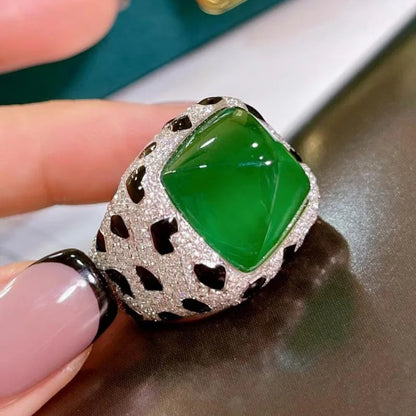 Luxury Leopard Texture Large 17 Carat Sugar Tower Multicolor Crystal Ruby Rings