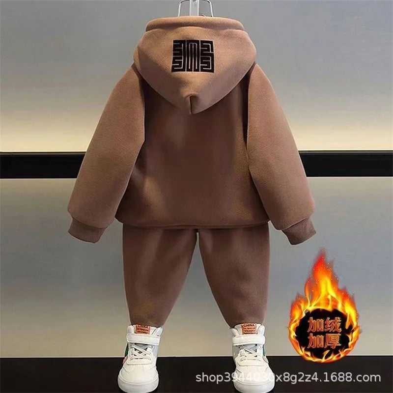 Sweatshirts Plus Velvet Thick Warm Hooded Cotton Set
