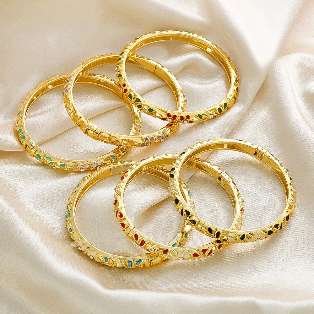 Enamel Dropped Glaze Flower Diamond Metal Bracelet