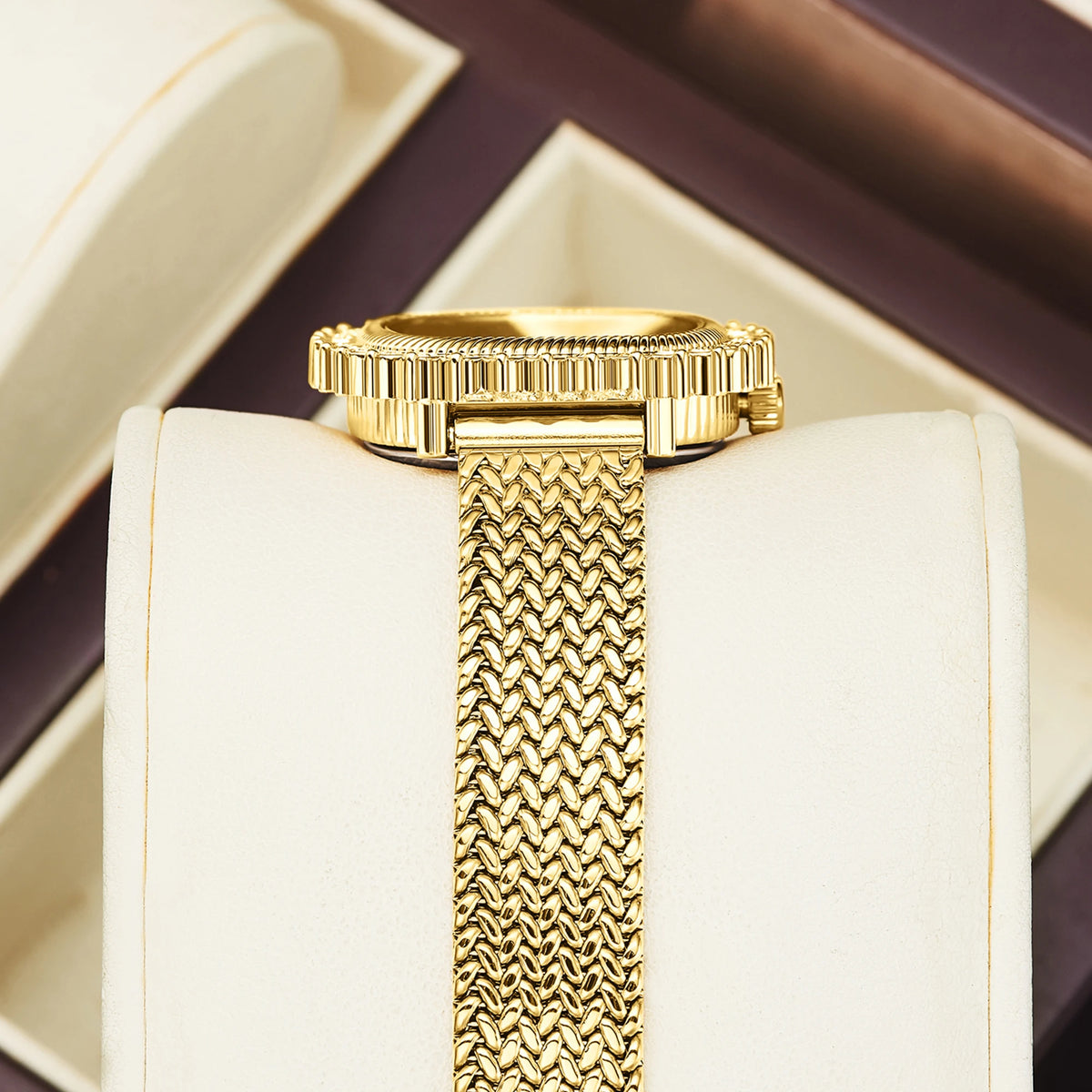 Luxury Sunflower Patterned Bezel Square Quartz Movement Watch