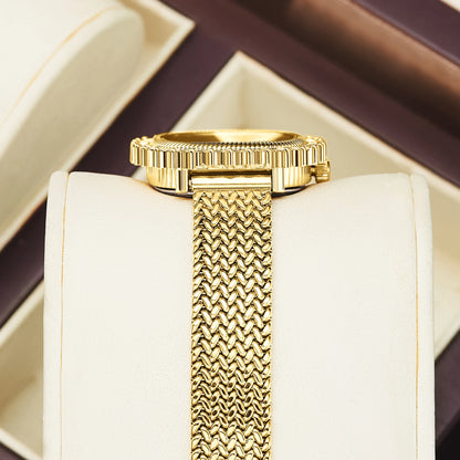 Luxury Sunflower Patterned Bezel Square Quartz Movement Watch