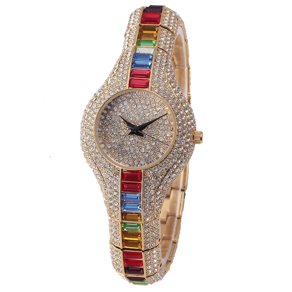 Baguette Diamond Luxury Gold Shockproof Waterproof Small Watch