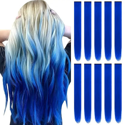 1 5 11 Pcs/lot Clip in Hair Extensions Highlights Synthetic Hair 22 inch Rainbow